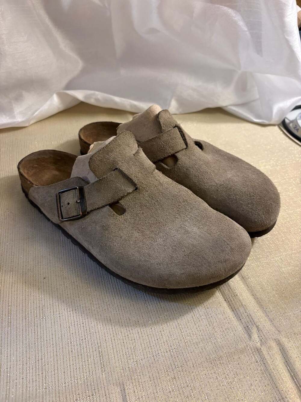 Birkenstock Boston Suede Leather Taupe Clogs Sz 41